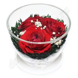 Три красные розы в стекле