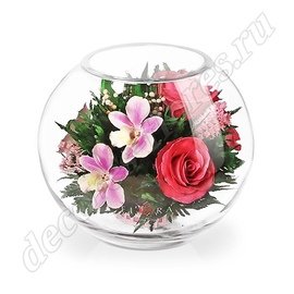 Шар с розовыми розами и орхидеями