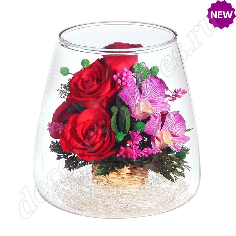 Букет роз и орхидей в цилиндре