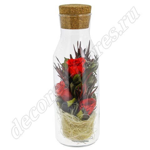 3 красные розы в декоративной вазе