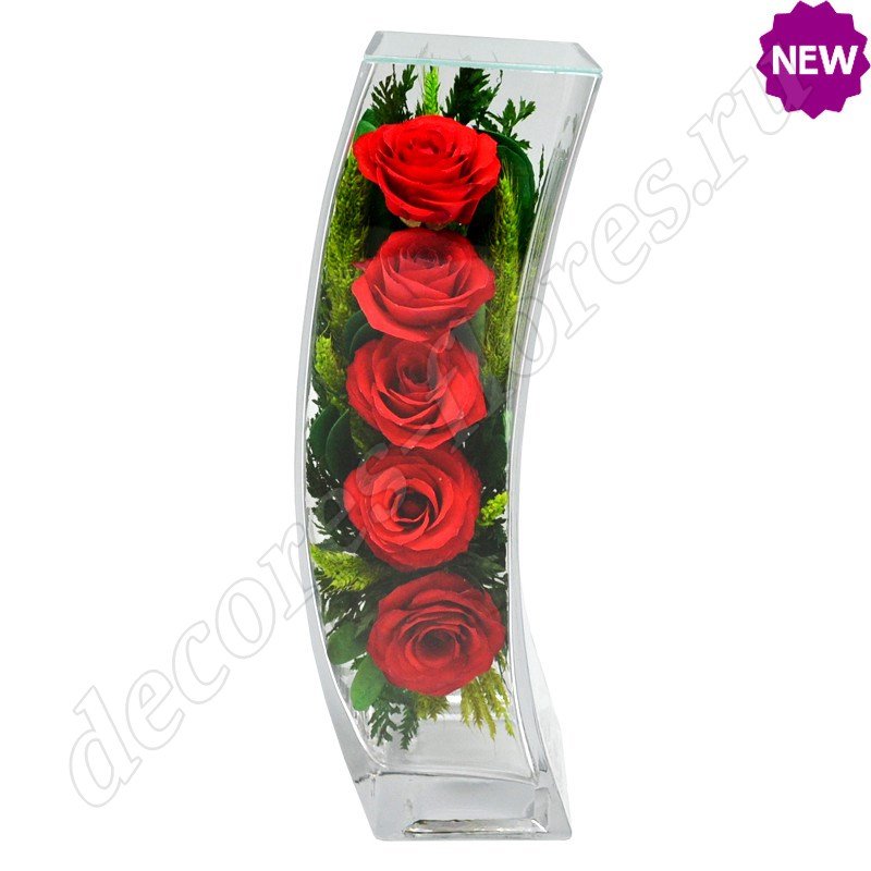 Изогнутая ваза с красными розами