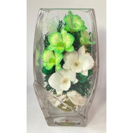 Белые и зеленые орхидеи ваза квадратный верх