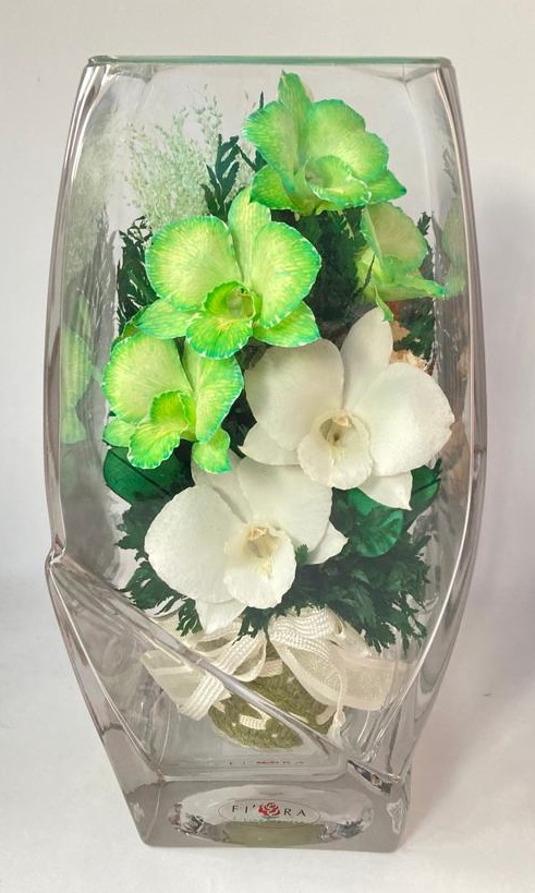 Белые и зеленые орхидеи ваза квадратный верх