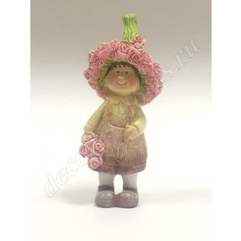 Сувенир Мальчик с розами, 13 см, розовый