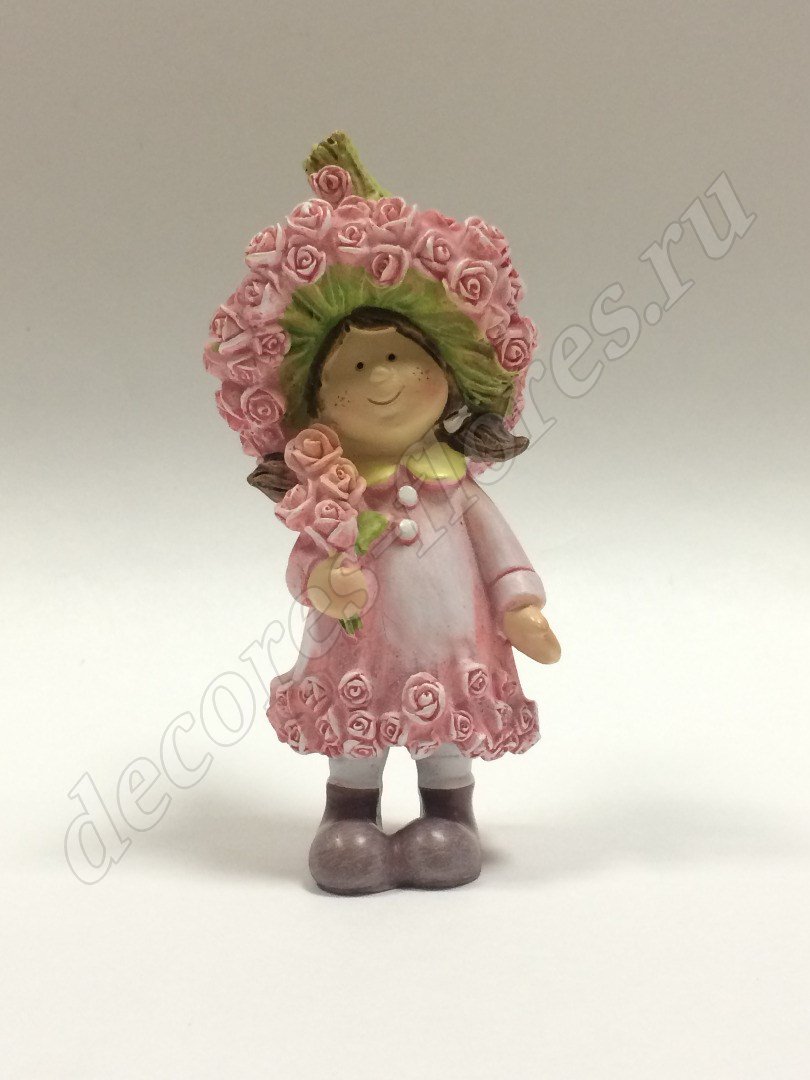 Сувенир Девочка с розами, 13 см, розовый