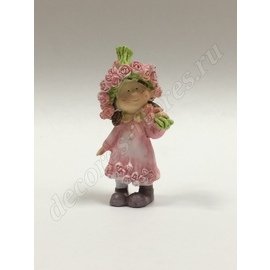 Сувенир Девочка с розами, 8 см, розовый