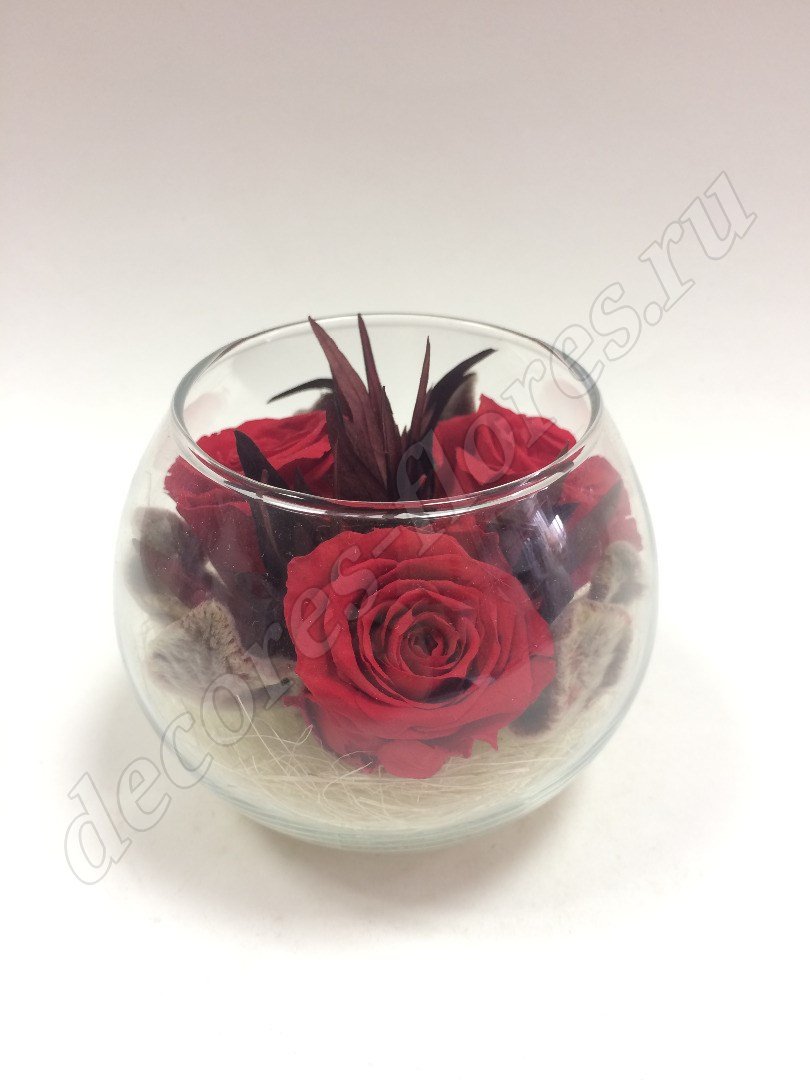 Красные розы в открытой вазе