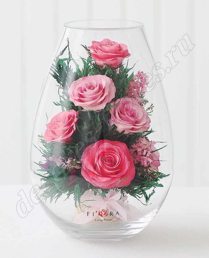 Розовые розы каплевидная ваза