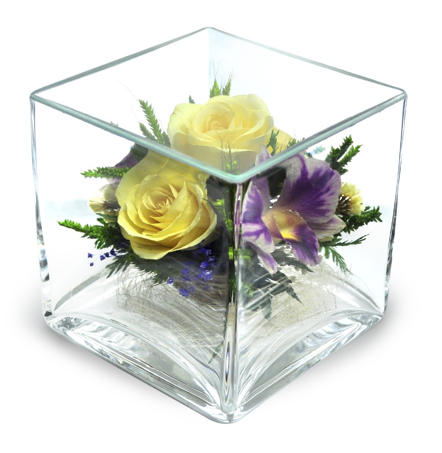 Розы и орхидеи в кубе