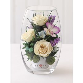 Айвори розы и орхидеи в овальной вазе