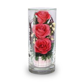 Ярко-розовые розы в цилиндре (Цветы в стекле)