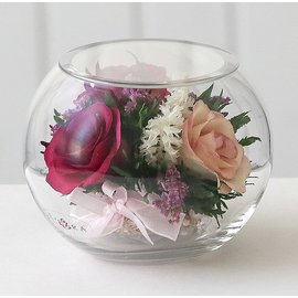 Розы в круглой вазе (Цветы в стекле)