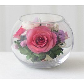 Микс розовых роз в круглой вазе (Цветы в стекле)