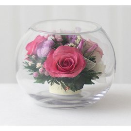 Розовые розы в круглой вазе (Цветы в стекле)