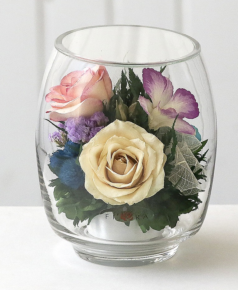 Розы и орхидеи с гортензией (Цветы в стекле)