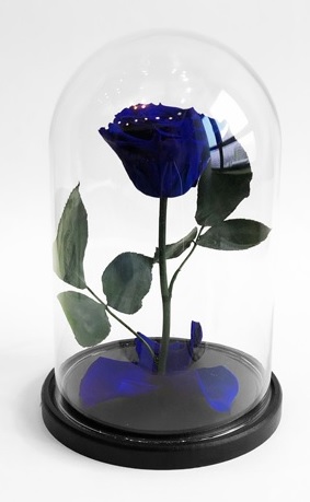 Роза в колбе S, синяя, 27х15 см