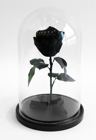 Роза в колбе S, черная, 27х15 см
