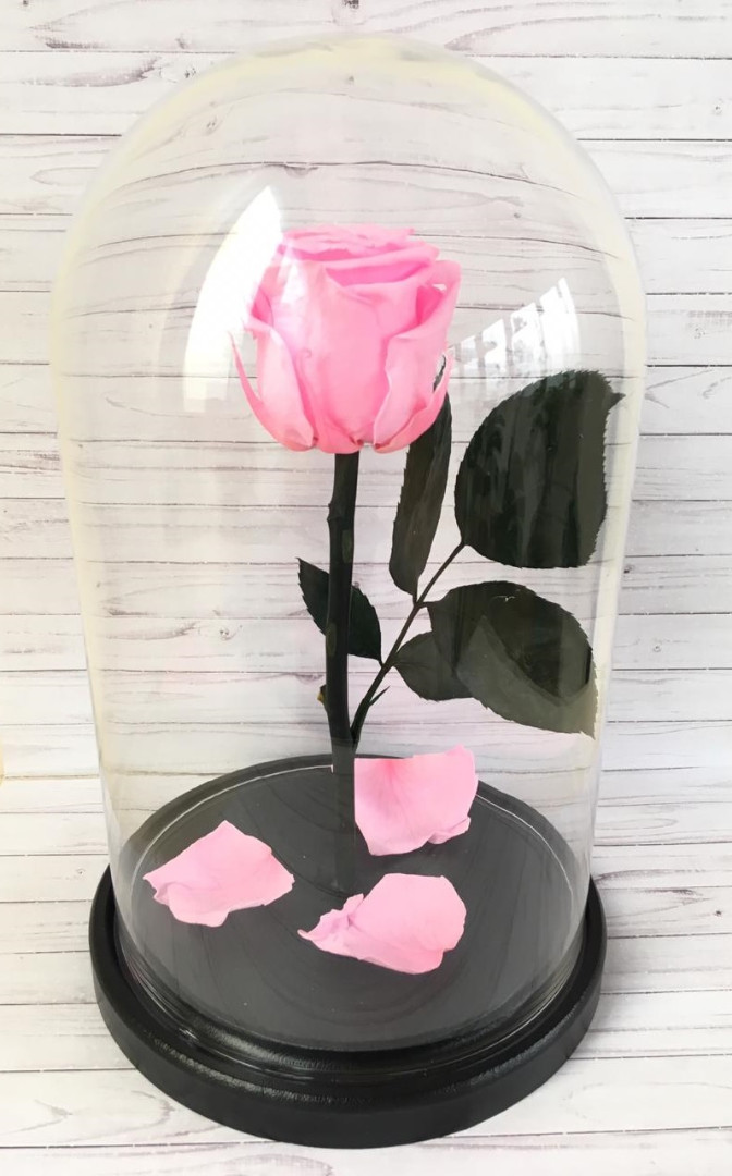 Роза в колбе S, розовая, 27х15 см