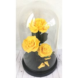Тройная роза в колбе 27х14 см, желтая