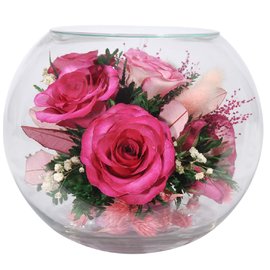 Разноцветные розы в круглой вазе (арт. 62490)