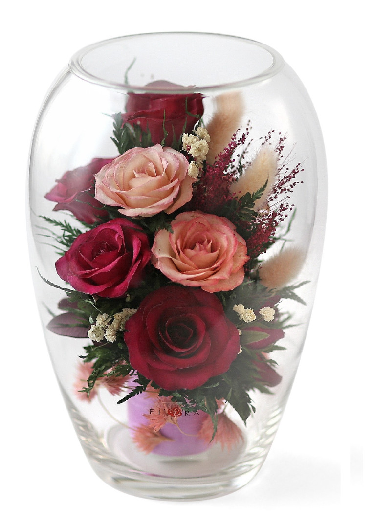 Микс роз в вазе эллипс (арт. 62599)