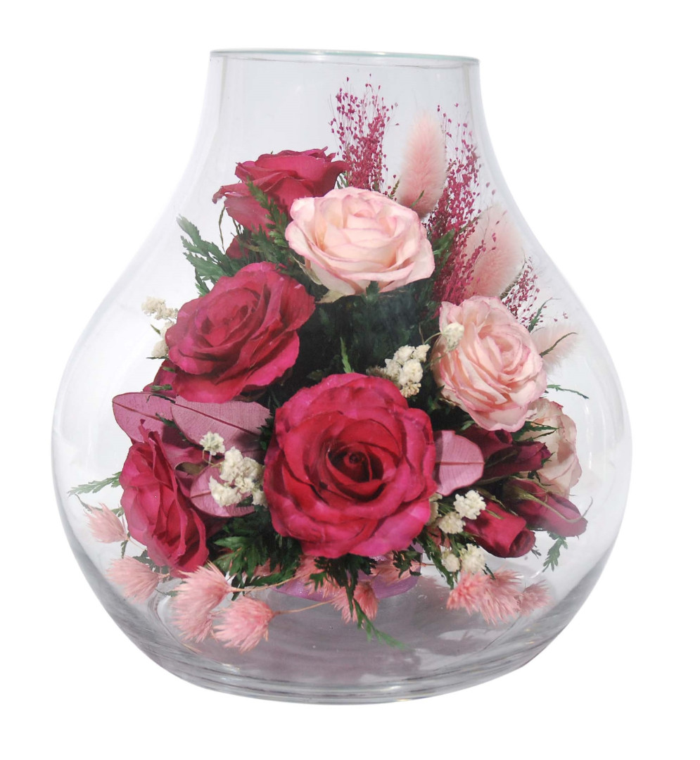 Микс роз в вазе бутон розы (арт. 62643)