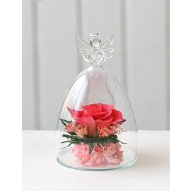 Розовая роза в вазе ангел с сердцем (арт. 63039)