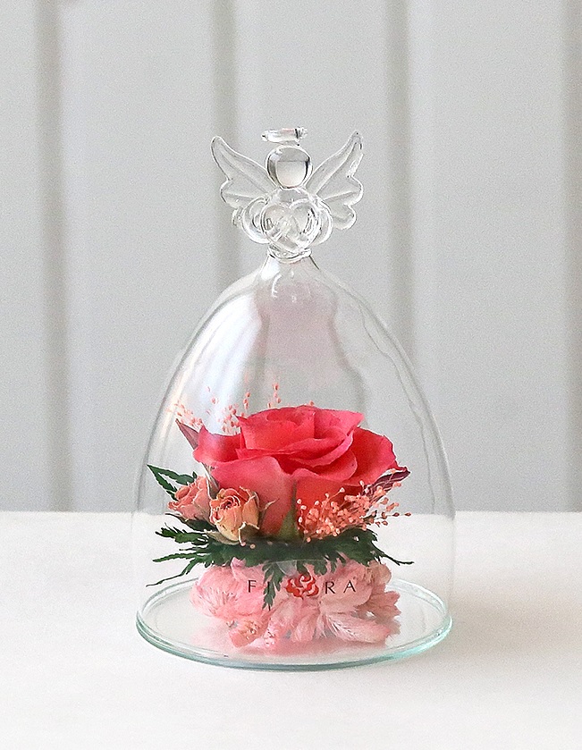 Розовая роза в вазе ангел с сердцем (арт. 63039)
