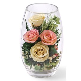 Разноцветные розы в овальной вазе (арт. 58646)