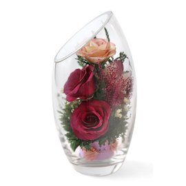Микс роз в скошенной вазе (арт. 62339)