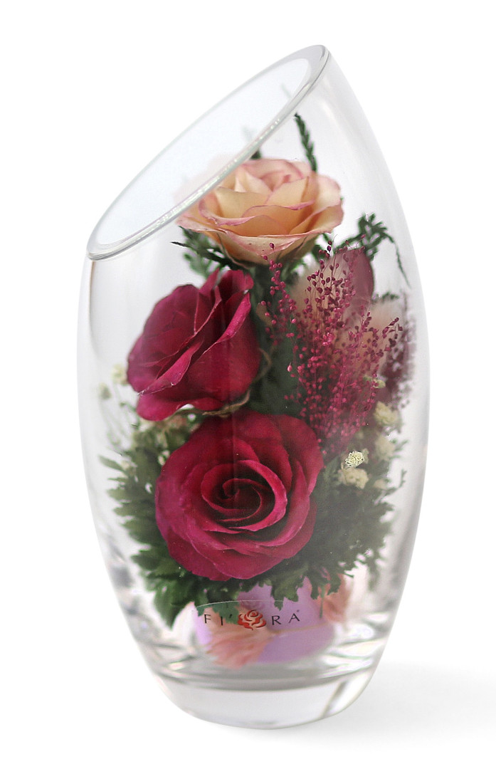 Микс роз в скошенной вазе (арт. 62339)