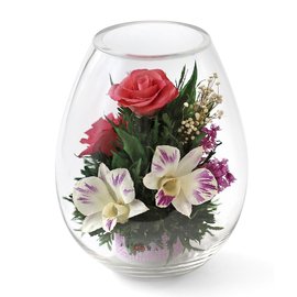 Микс роз и орхидей в каплевидной вазе (арт. 43635)