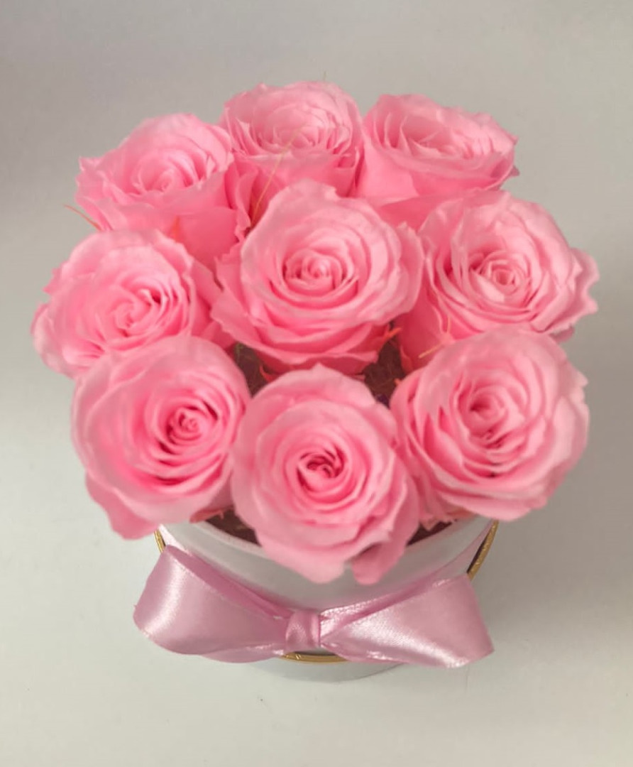 Розовые розы в коробке (арт. СР-01)