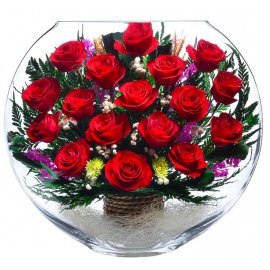 Красные розы в плоской вазе (арт. ELR-02)