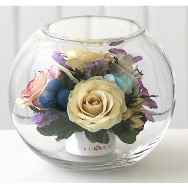Розы и орхидеи в круглой вазе (арт. 55911)