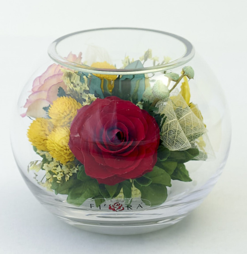 Композиция из роз и орхидей в круглой вазе (арт. 66498)
